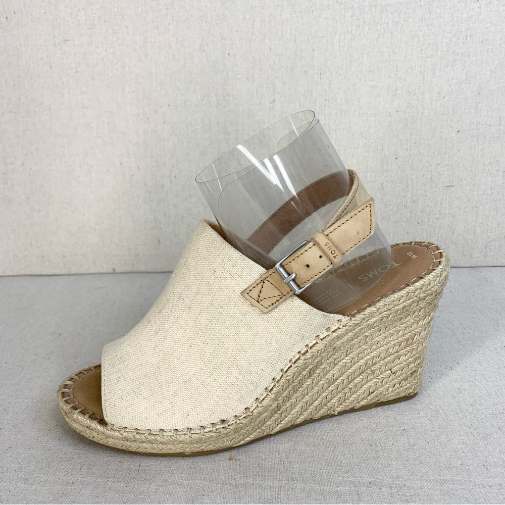 Toms - Monica Classic Linen/Leather Wedge Slingback Espadrille Sandal - Size 10 - Picture 2 of 11